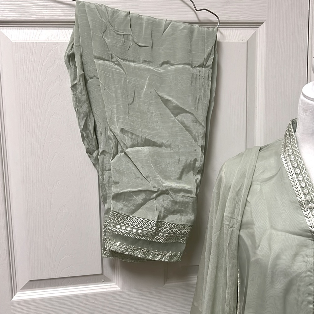 Pakistani Indian Shalwar Kameez Apple Green Embro… - image 5